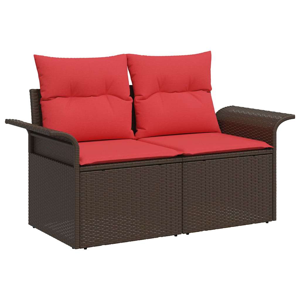 Gartensofa-set mit Kissen 8 pcs Beige und Rot Poly-Rattan