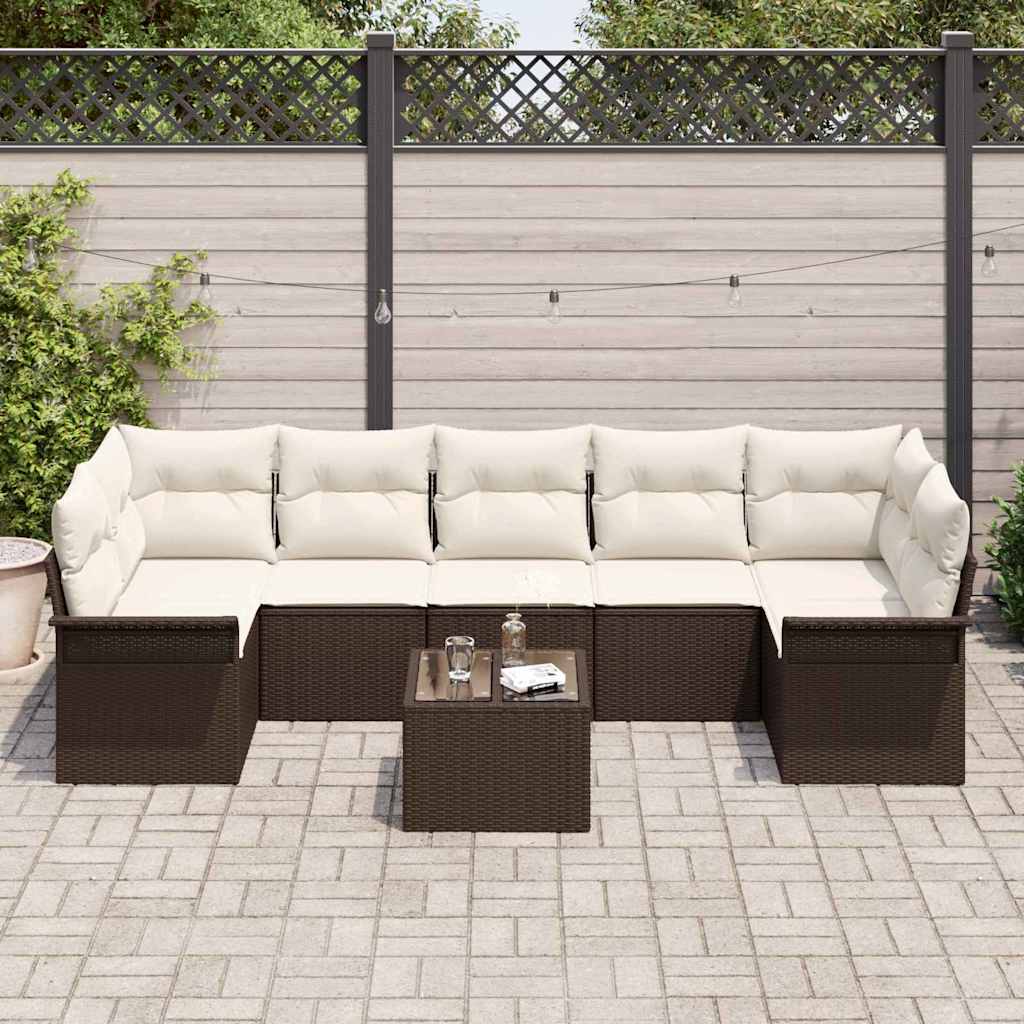 Gartensofa-set mit Kissen 8 pcs Braun und Creme Poly-Rattan