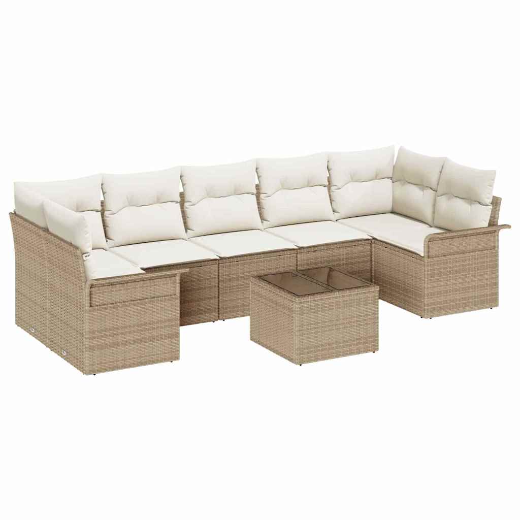 Gartensofa-set mit Kissen 8 pcs Beige und Creme Poly-Rattan