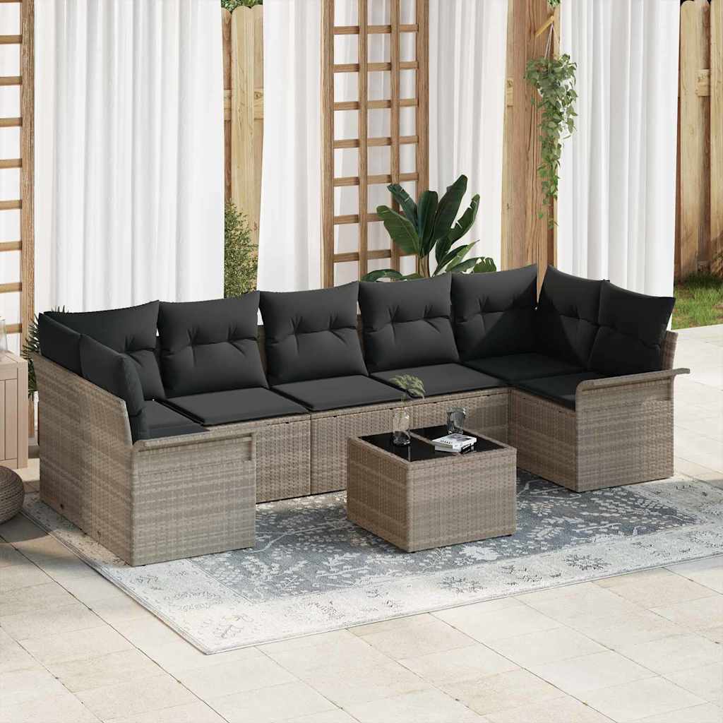 Gartensofa-set 8 pcs Hellgrau und Dunkelgrau Poly-Rattan