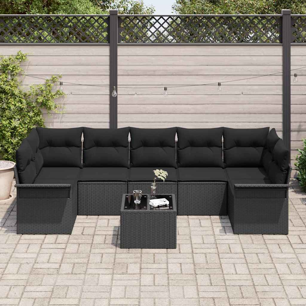 Gartensofa-set mit Kissen 8 pcs Schwarz Poly-Rattan