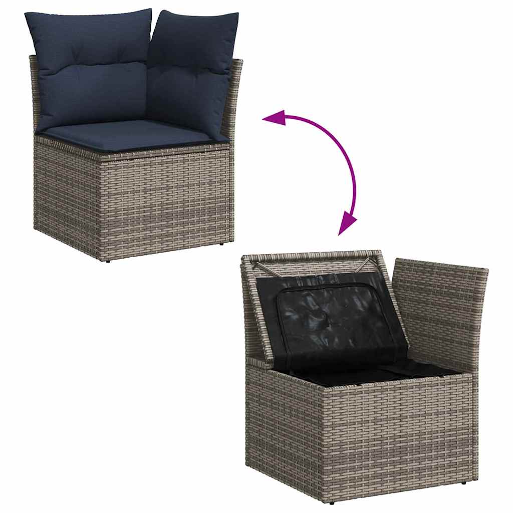 Gartensofa-set mit Kissen 8 pcs Grau und Marineblau Poly-Rattan