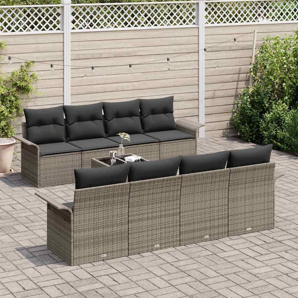 Gartensofa-set 9 pcs Grau 55 x 55 x 37 cm Poly-Rattan