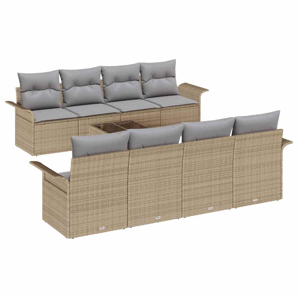 Gartensofa-set mit Kissen 9 pcs Beige und Grau Poly-Rattan