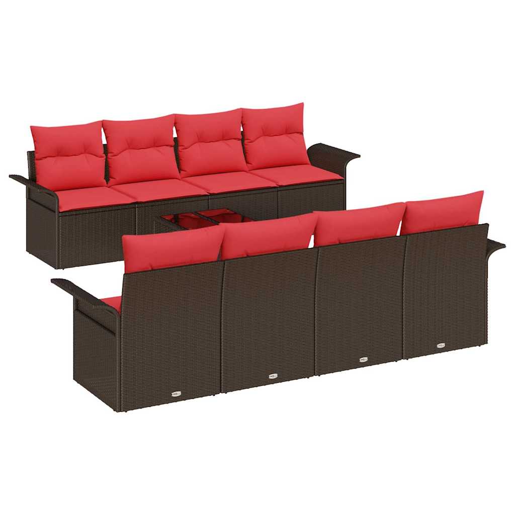 Gartensofa-set mit Kissen 9 pcs Beige und Rot Poly-Rattan