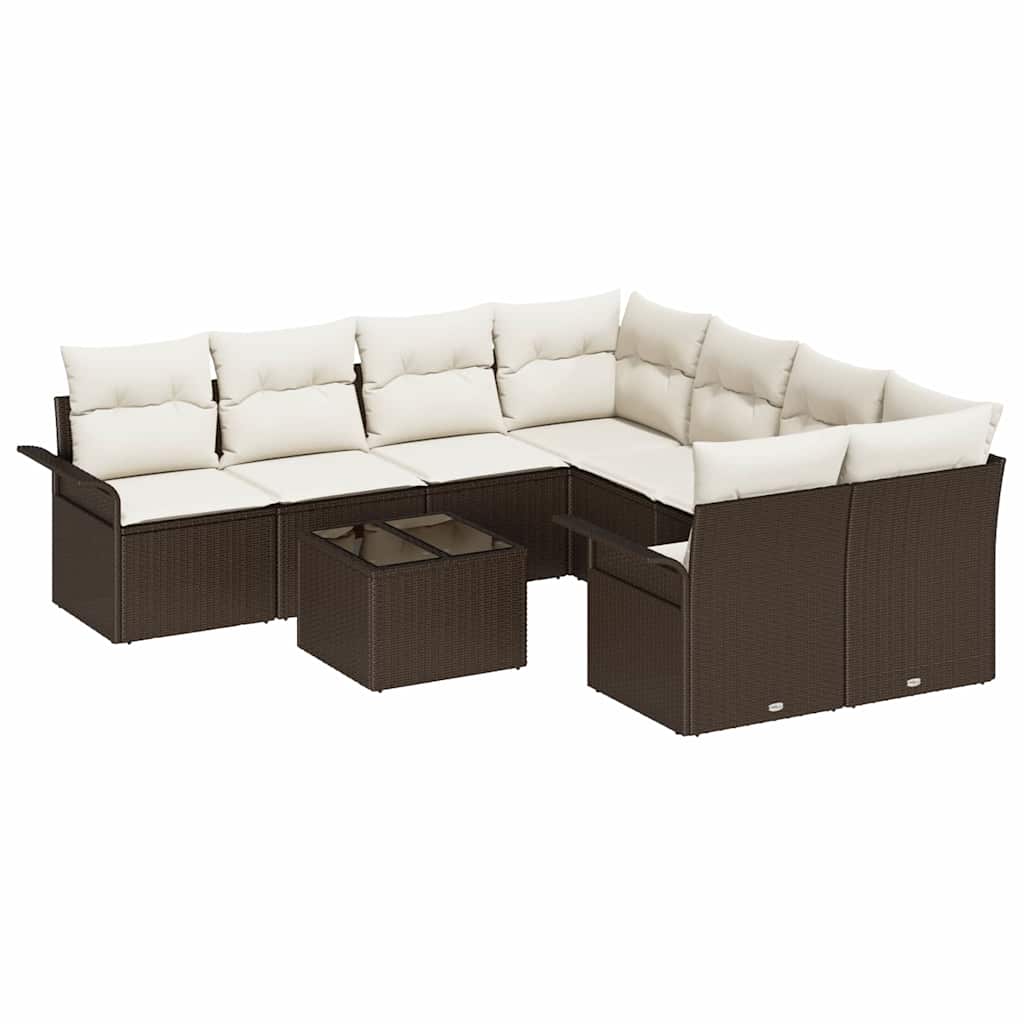 Gartensofa-set mit Kissen 9 pcs Braun und Creme Poly-Rattan