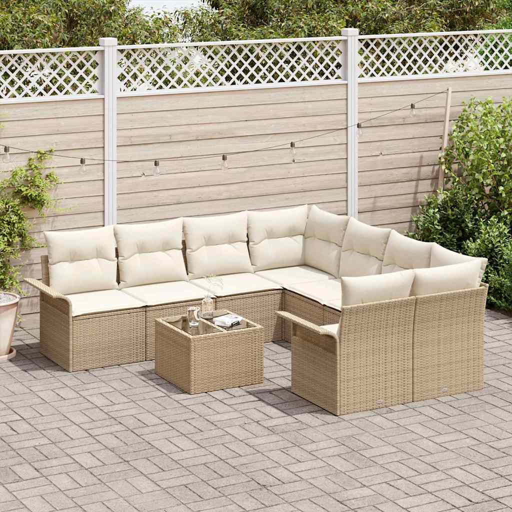 Gartensofa-set mit Kissen 9 pcs Beige und Creme Poly-Rattan