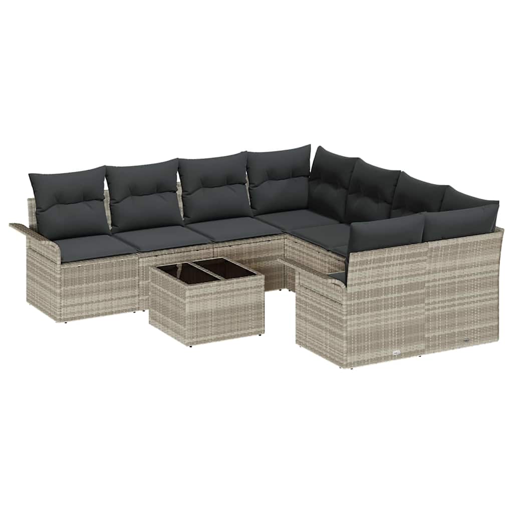 Gartensofa-set 9 pcs Hellgrau und Dunkelgrau Poly-Rattan