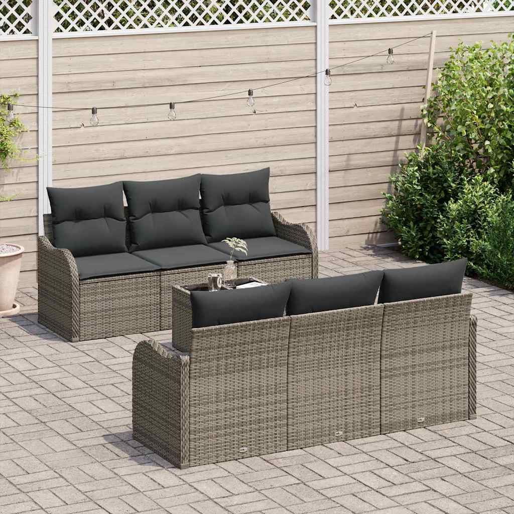 Gartensofa-set 7 pcs Grau Poly-Rattan und Stahl und Glas