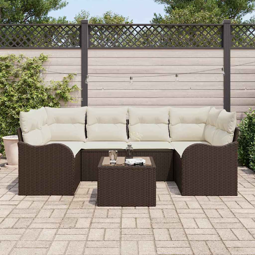 Garten-Sofa-Set mit Kissen mit Speicher 7 pcs Braun und Creme