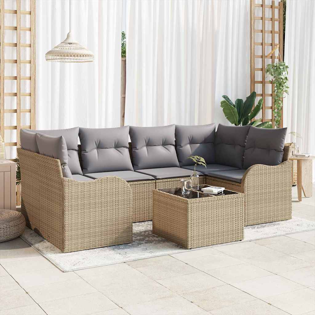 Garten-Sofa-Set mit Kissen mit Speicher 7 pcs Beige und Grau