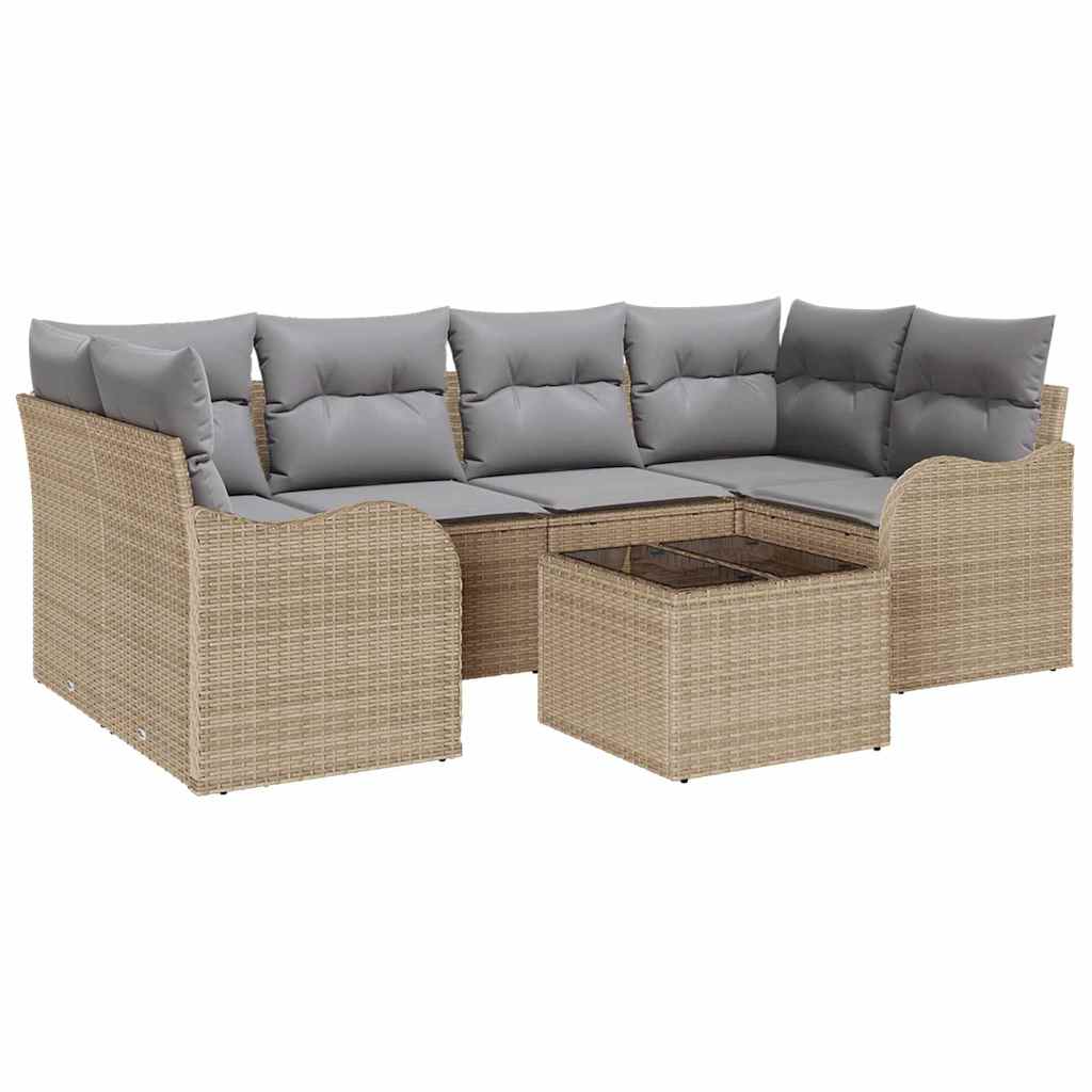 Garten-Sofa-Set mit Kissen mit Speicher 7 pcs Beige und Grau