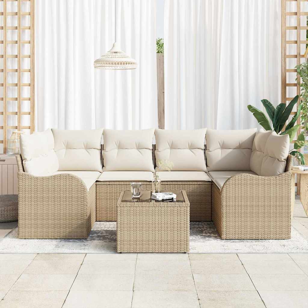 Garten-Sofa-Set mit Kissen mit Speicher 7 pcs Beige und Creme