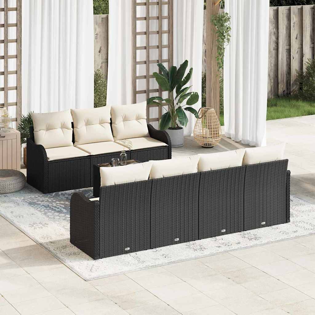 Gartensofa-set mit Kissen mit Speicher 8 pcs Schwarz und Creme