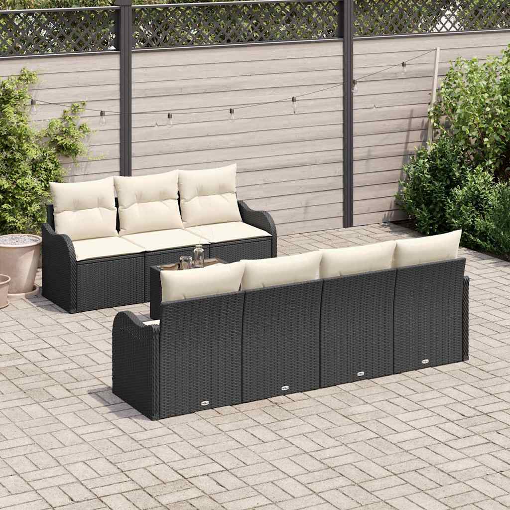 Gartensofa-set mit Kissen mit Speicher 8 pcs Schwarz und Creme