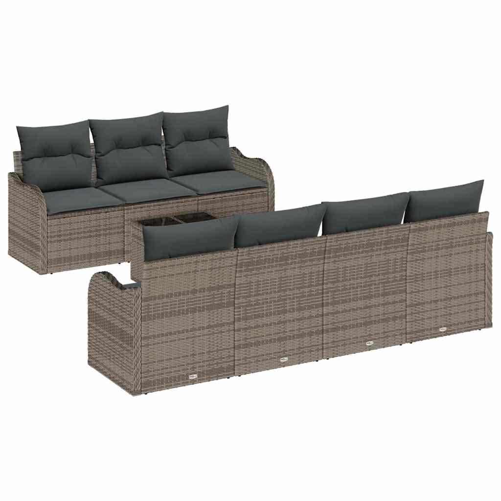 Gartensofa-set 8 pcs Grau Poly-Rattan und Stahl und Glas