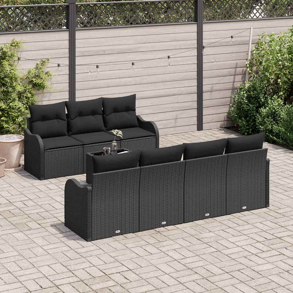 Gartensofa-set 8 pcs Schwarz Poly-Rattan und Stahl und Glas