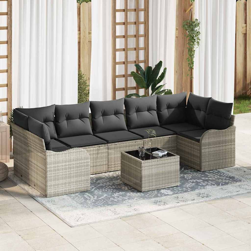 Gartensofa-set mit Kissen 8 pcs Hellgrau und Dunkelgrau