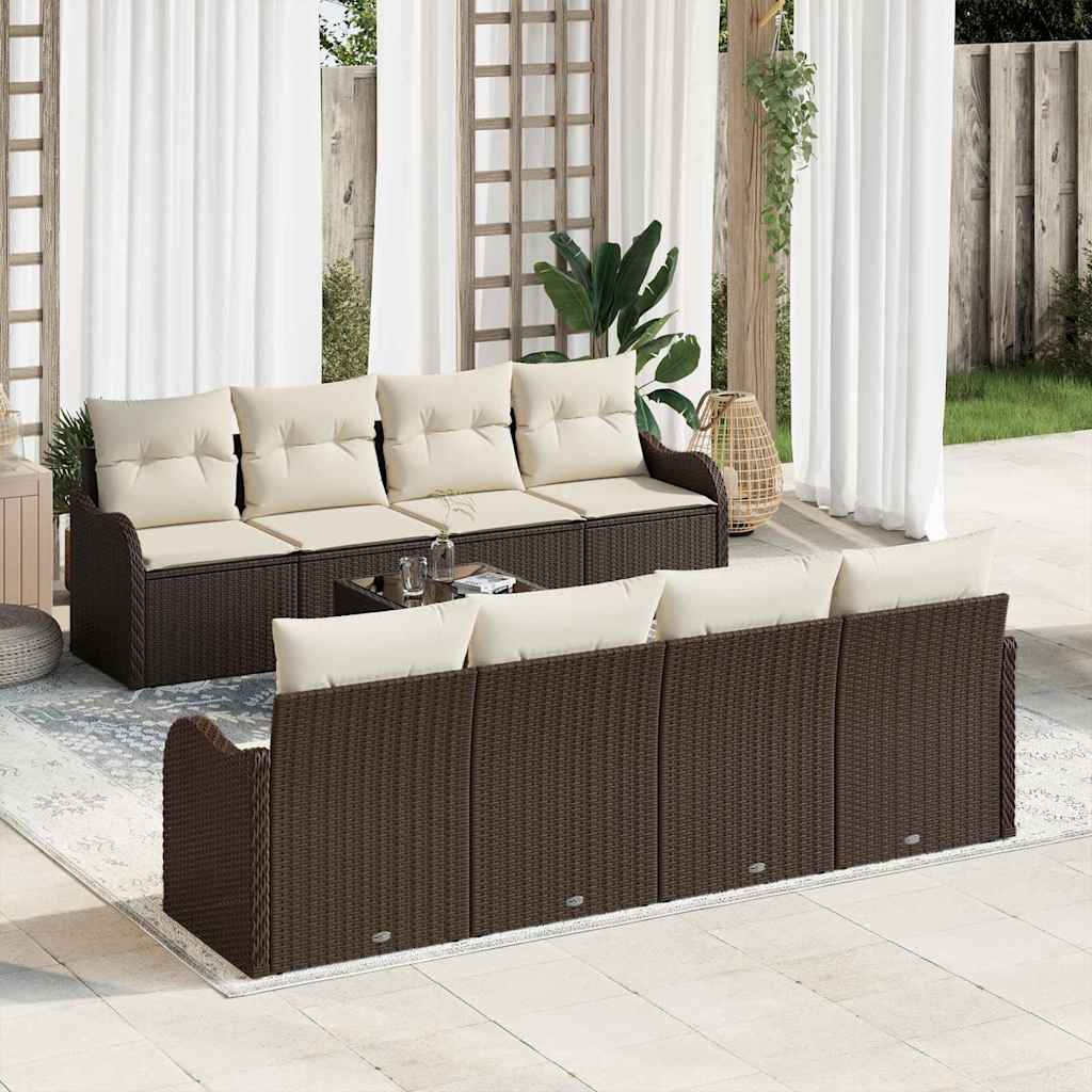 Gartensofa-set mit Kissen mit Speicher 9 pcs Braun und Creme