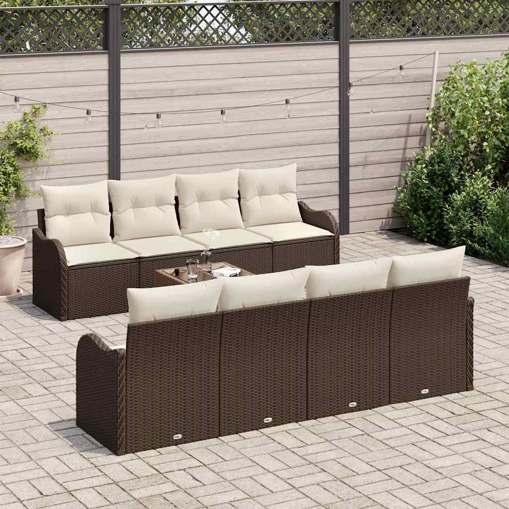 Gartensofa-set mit Kissen mit Speicher 9 pcs Braun und Creme