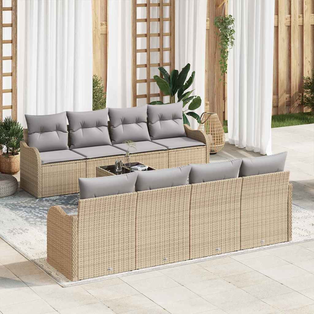 Gartensofa-set mit Kissen mit Speicher 9 pcs Beige und Grau