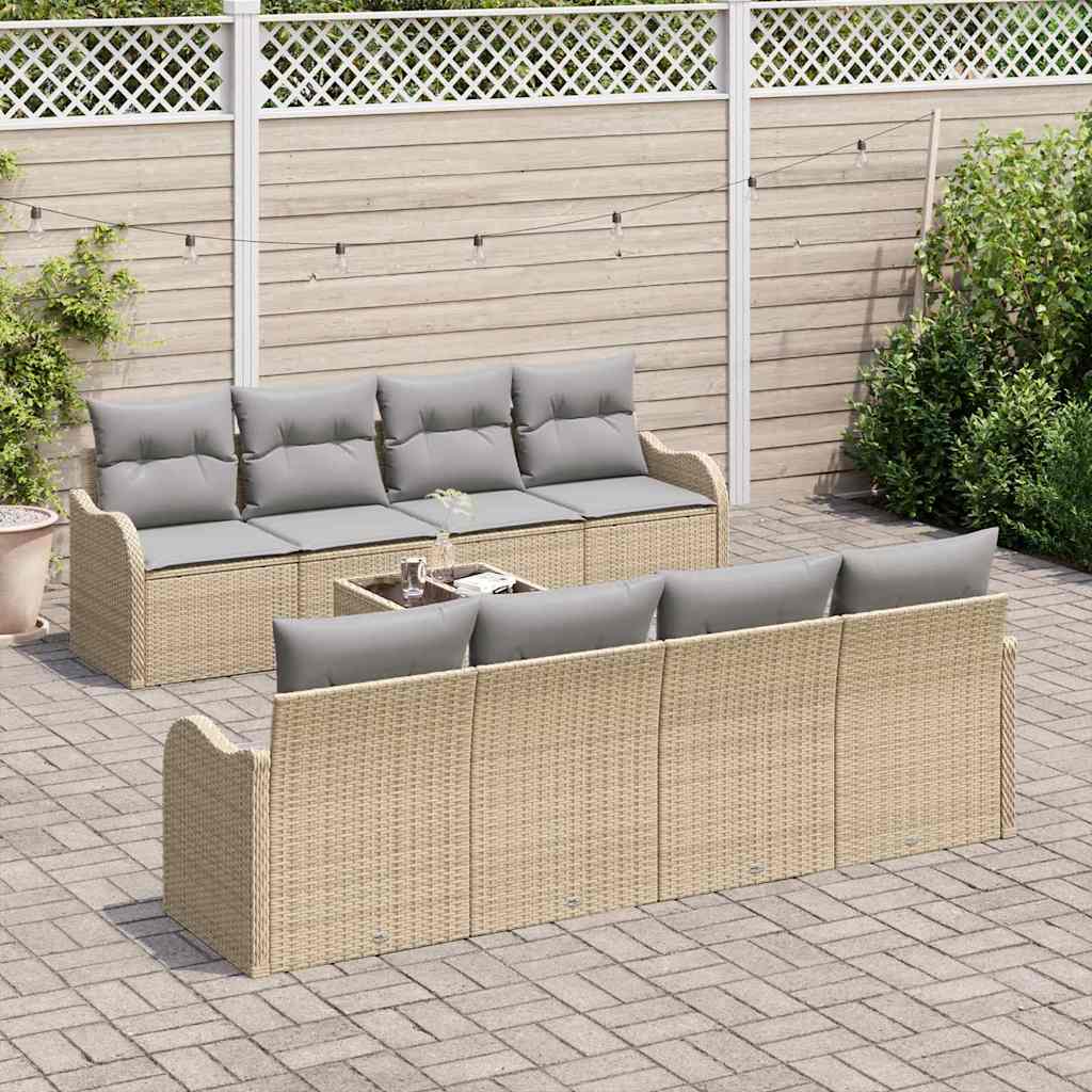 Gartensofa-set mit Kissen mit Speicher 9 pcs Beige und Grau