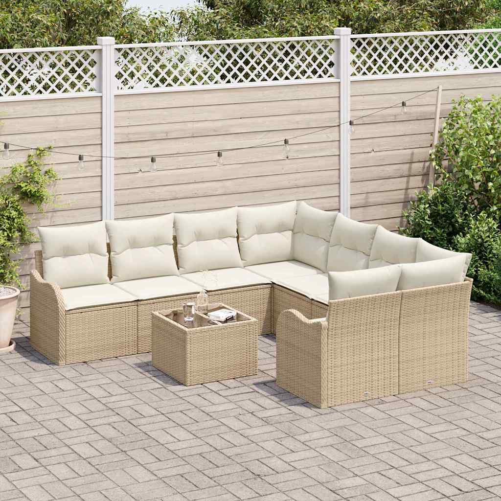 Gartensofa-set mit Kissen mit Speicher 9 pcs Beige und Creme