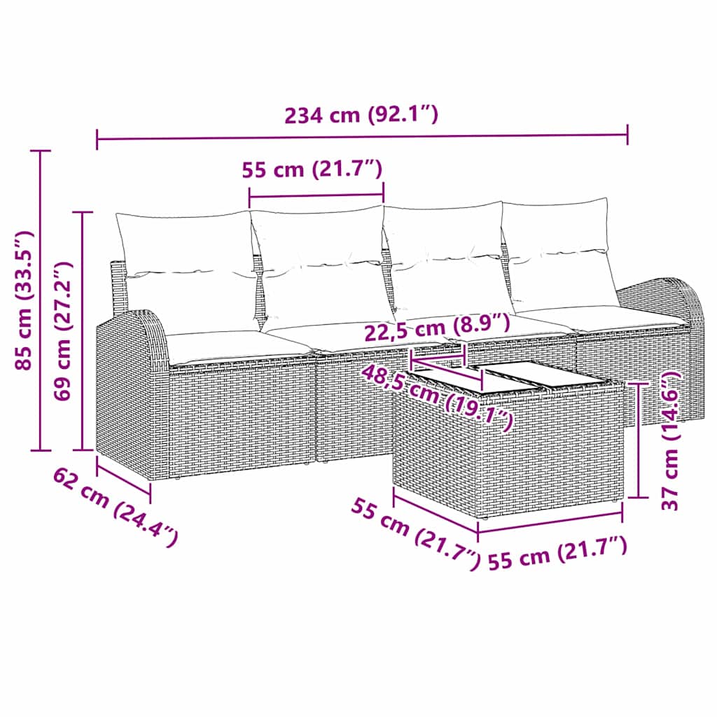 Gartensofa-set mit Speicher 5 pcs Schwarz und Creme Poly-Rattan