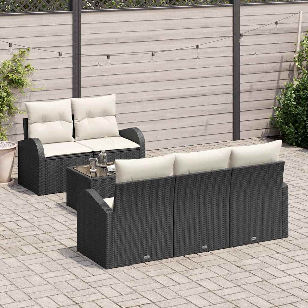 Gartensofa-set mit Speicher 6 pcs Schwarz und Creme Poly-Rattan