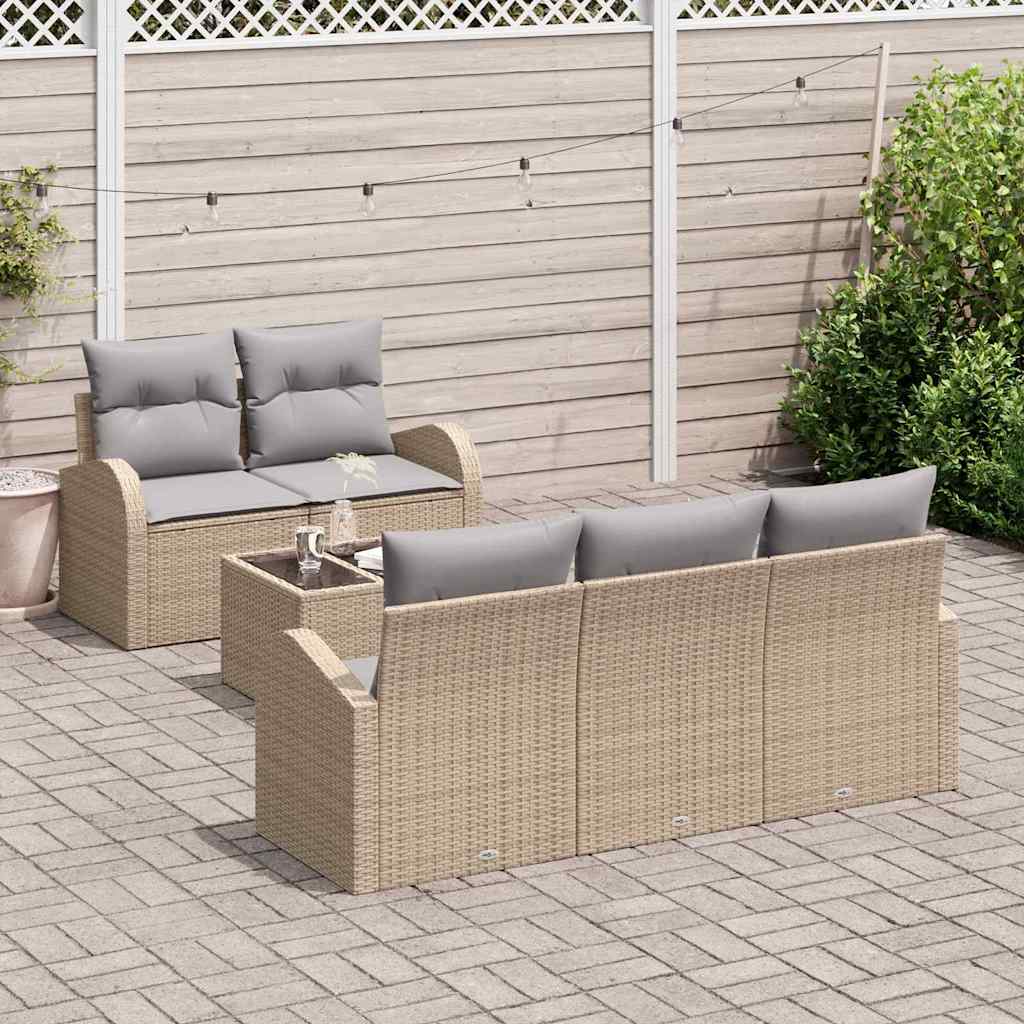 Gartensofa-set mit Speicher 6 pcs Beige und Grau Poly-Rattan