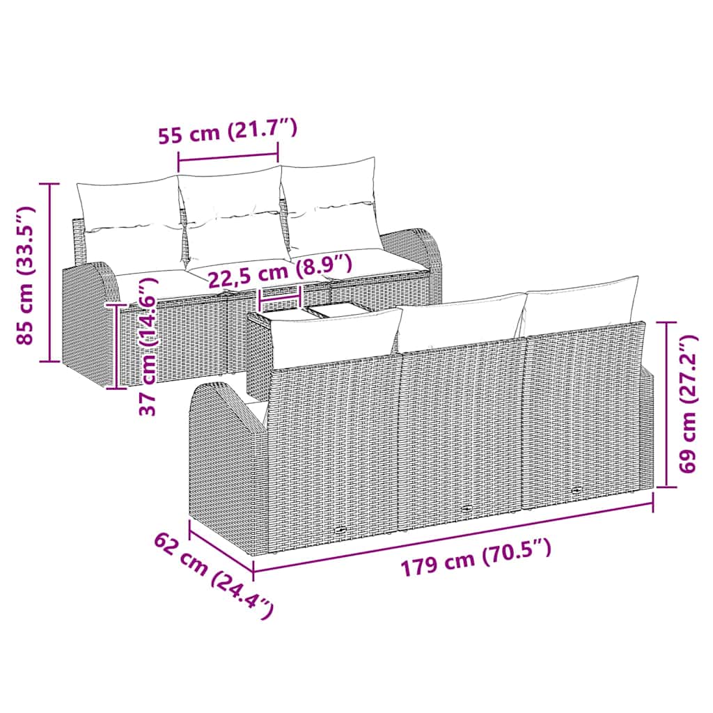 Gartensofa-set mit Speicher 7 pcs Schwarz und Creme Poly-Rattan