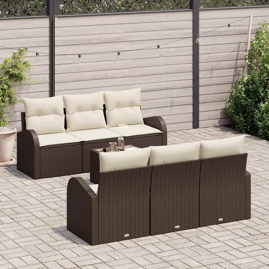 Gartensofa-set mit Speicher 7 pcs Braun und Creme Poly-Rattan