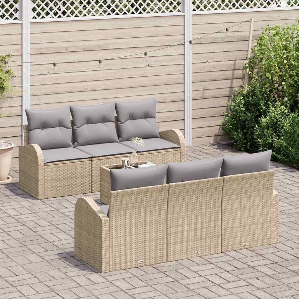 Gartensofa-set mit Speicher 7 pcs Beige und Grau Poly-Rattan
