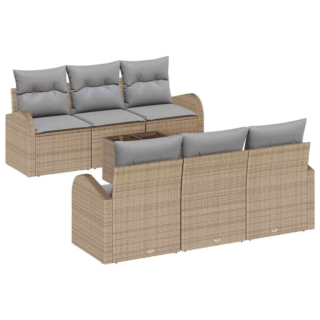 Gartensofa-set mit Speicher 7 pcs Beige und Grau Poly-Rattan