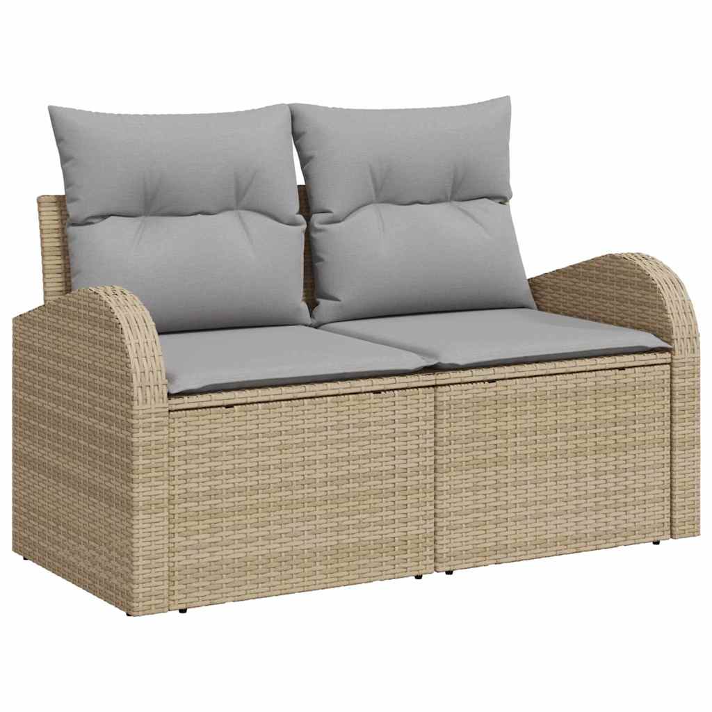 Gartensofa-set mit Speicher 7 pcs Beige und Grau Poly-Rattan