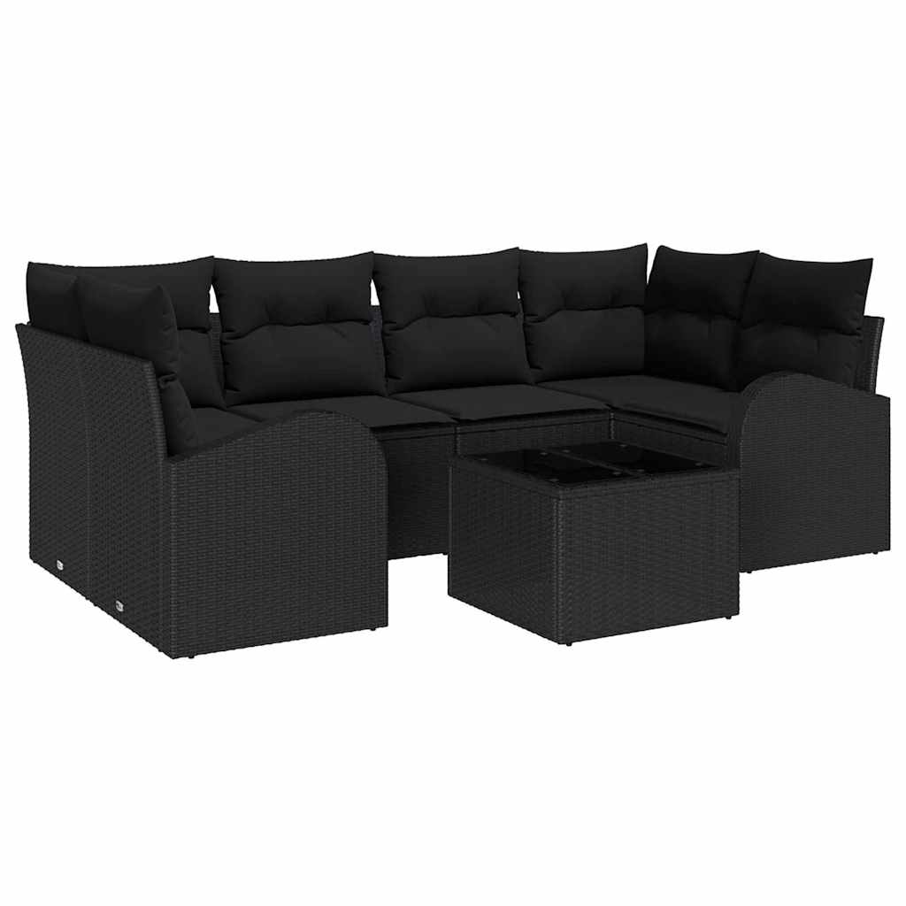 Gartensofa-set mit Speicher 7 pcs Schwarz Poly-Rattan