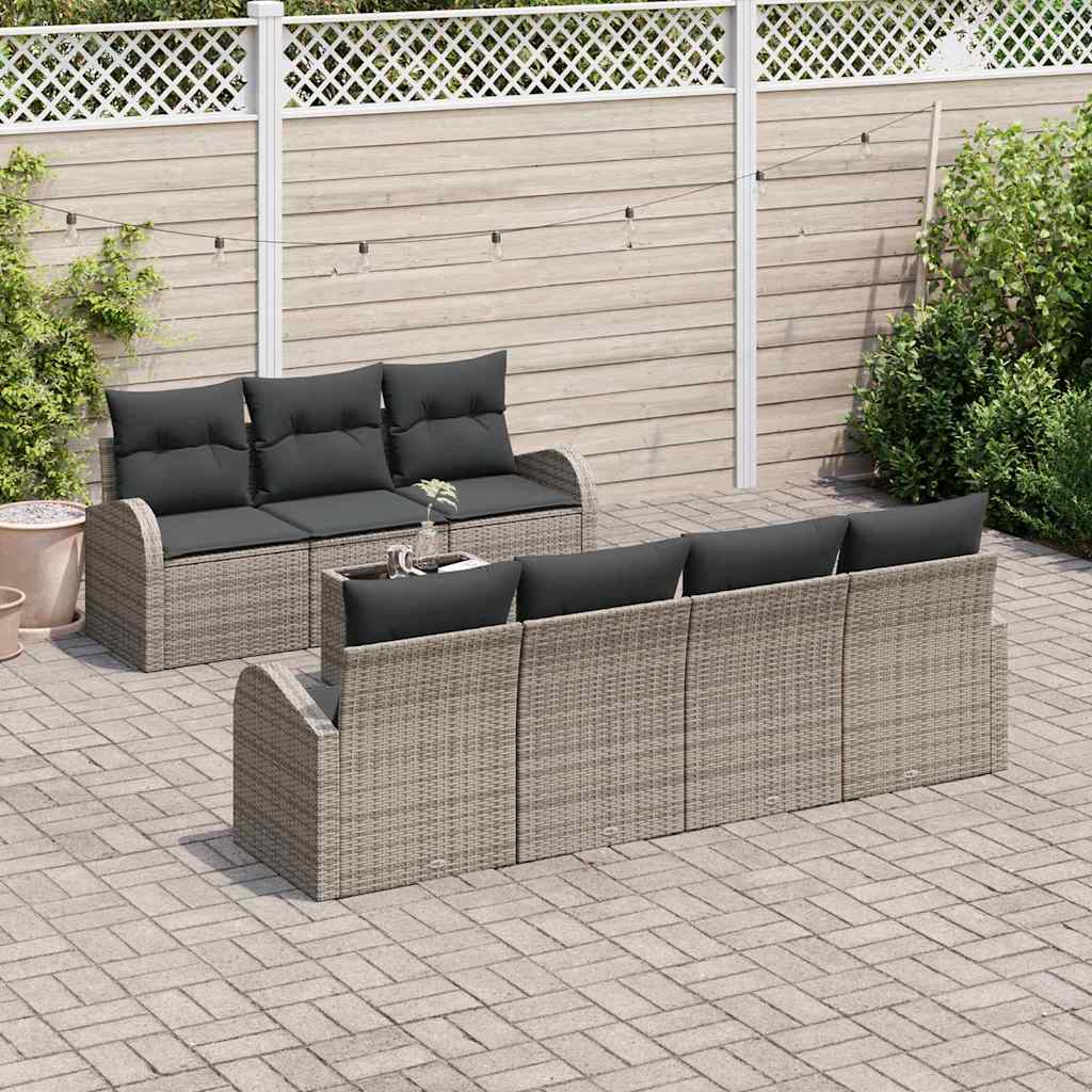 Garten-Sofa-Set 8 pcs Grau Poly-Rattan und Stahl und Glas