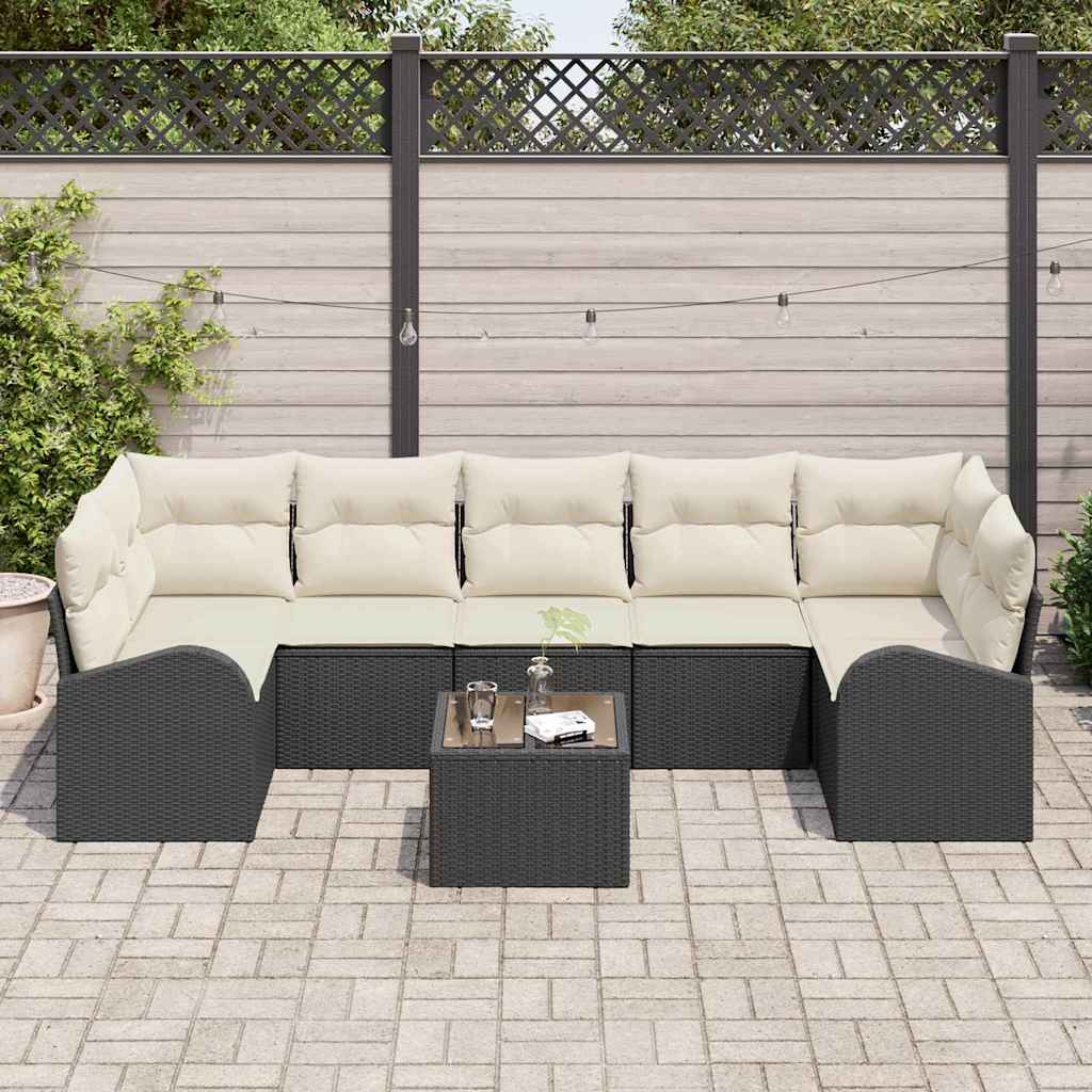 Gartensofa-set 8 pcs Schwarz und Creme 289 x 124 x 69 cm