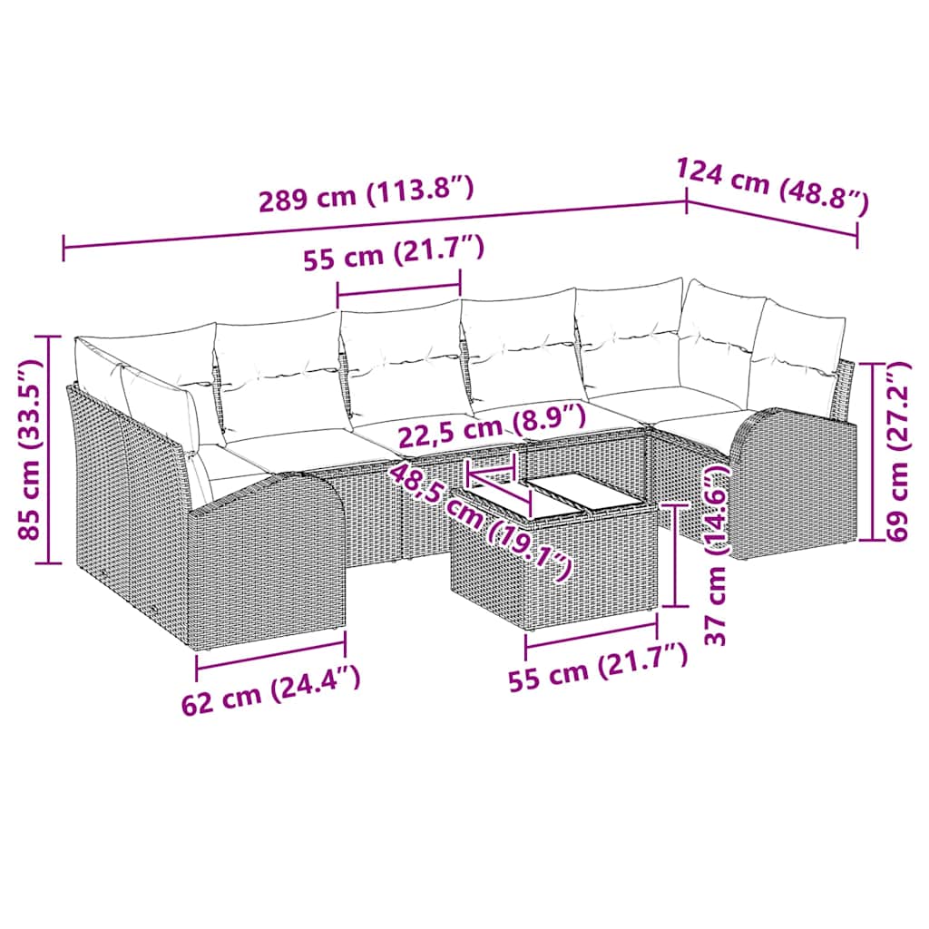 Gartensofa-set 8 pcs Beige und Grau 289 x 124 x 69 cm
