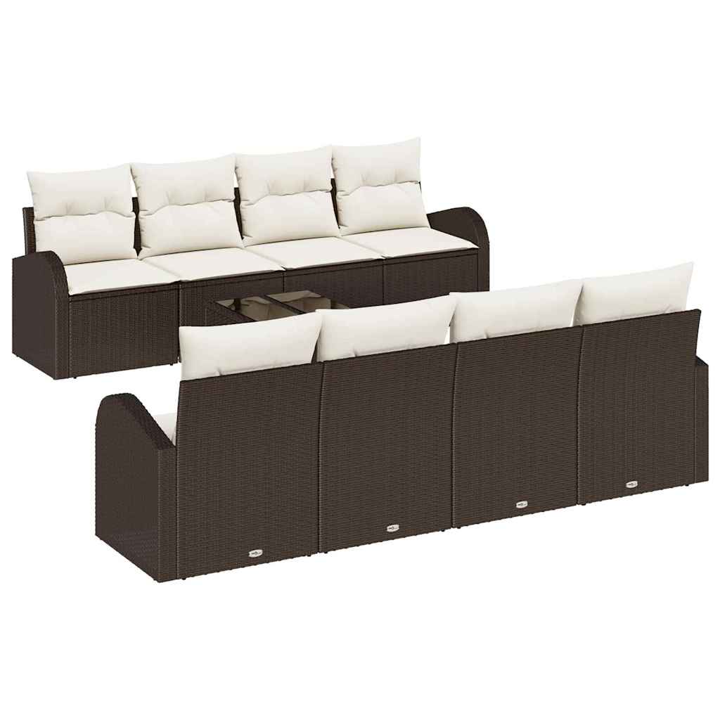 Gartensofa-set mit Speicher 9 pcs Braun und Creme Poly-Rattan