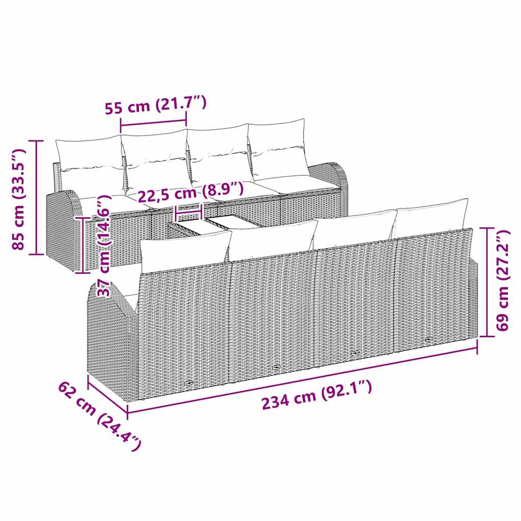 Gartensofa-set mit Speicher 9 pcs Braun und Creme Poly-Rattan