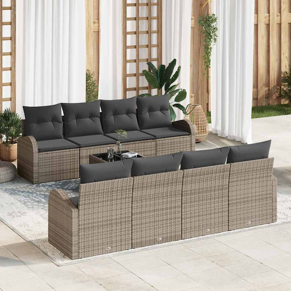 Gartensofa-set mit Speicher mit Kissen 9 pcs Grau Poly-Rattan