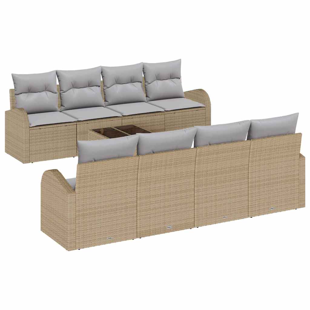 Gartensofa-set mit Speicher 9 pcs Beige und Grau Poly-Rattan