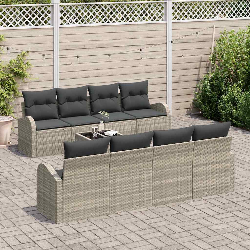 Gartensofa-set 9 pcs Hellgrau und Dunkelgrau Poly-Rattan