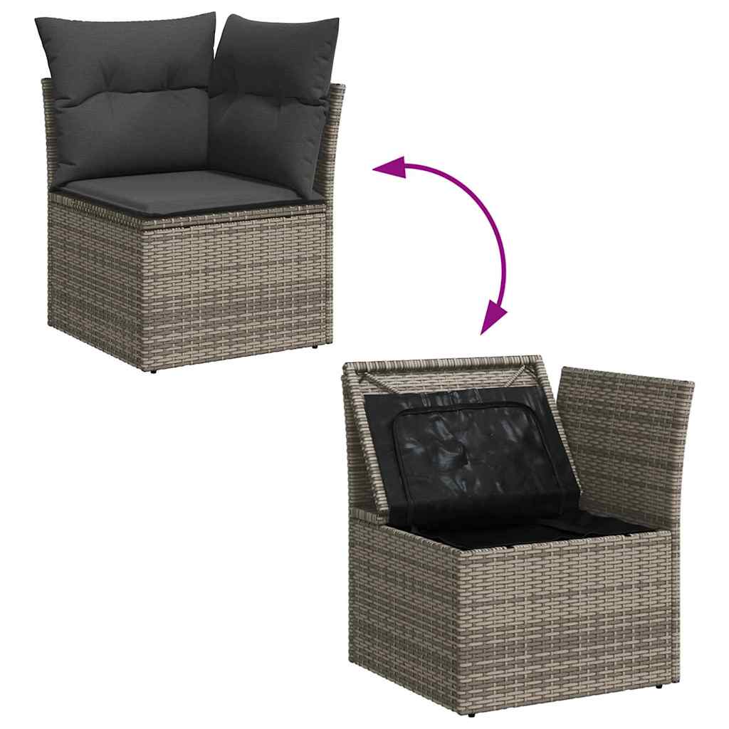 Sofa Set mit Kissen mit Speicher 9 pcs Grau Poly-Rattan