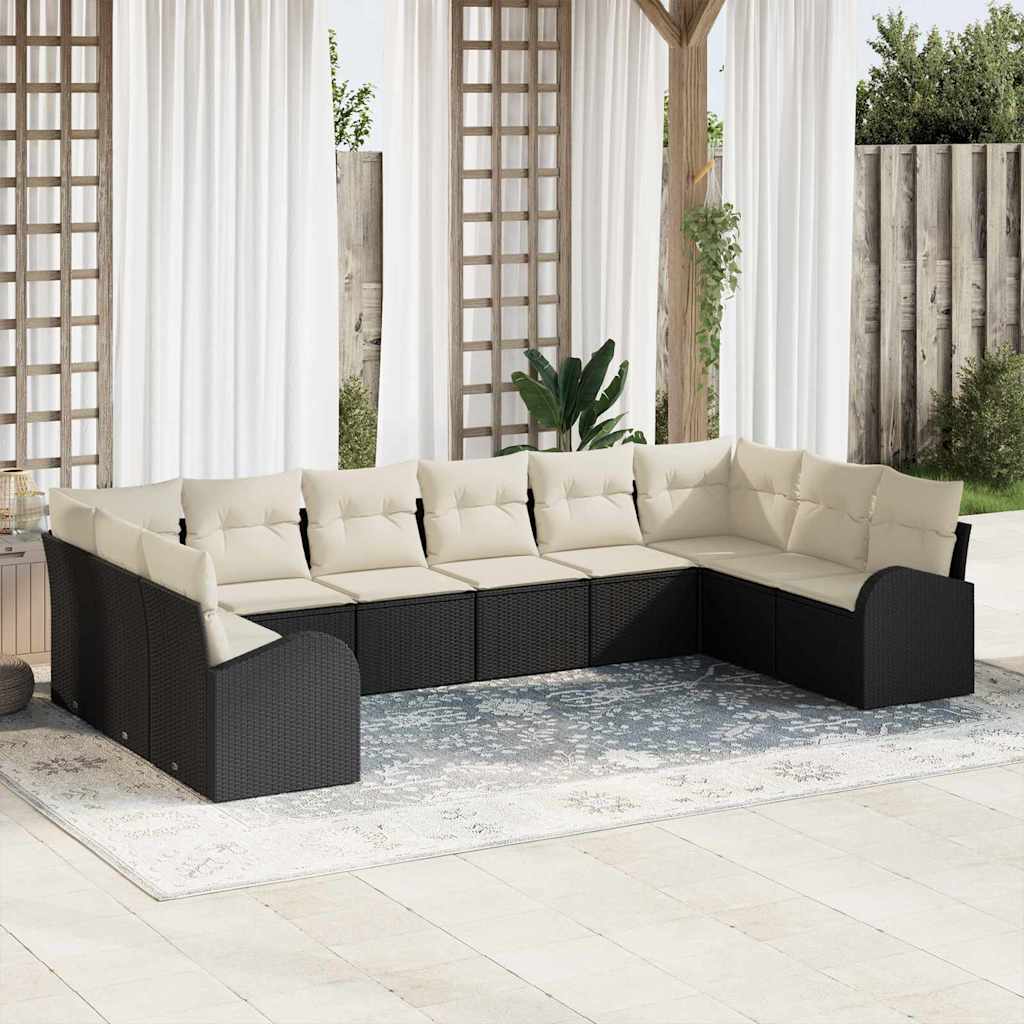 Gartensofa-set mit Kissen 10 pcs Schwarz und Weiß Poly-Rattan
