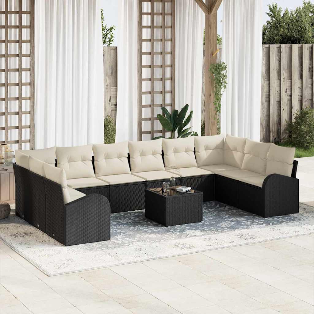 Gartensofa-set mit Kissen 11 pcs Braun und Creme Poly-Rattan