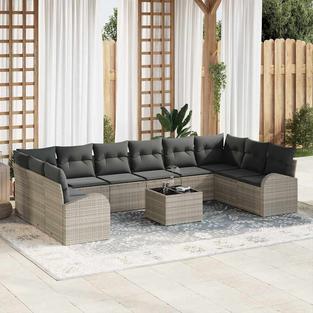 Gartensofa-set mit Kissen 11 pcs Hellgrau Poly-Rattan