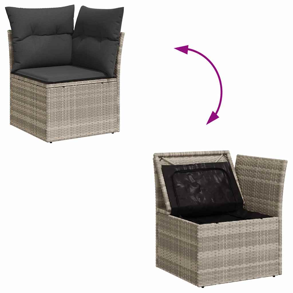Gartensofa-set mit Kissen 11 pcs Hellgrau Poly-Rattan