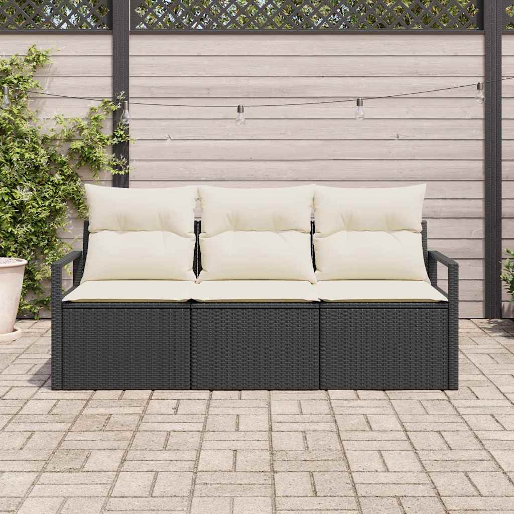 Gartensofa-set mit Kissen 3 pcs Schwarz und Weiß Poly-Rattan